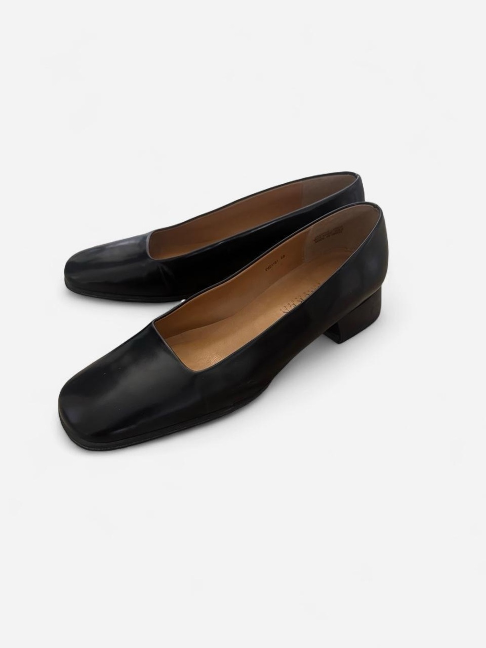 Vintage Lauren Ralph Lauren Black Leather Block Heel Pumps Size 8B Made in Spain